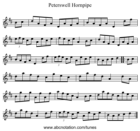 Peterswell Hornpipe - staff notation