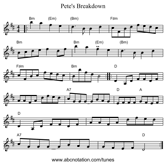 Pete's Breakdown - staff notation