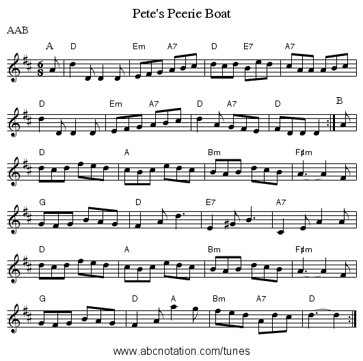 Pete's Peerie Boat - staff notation
