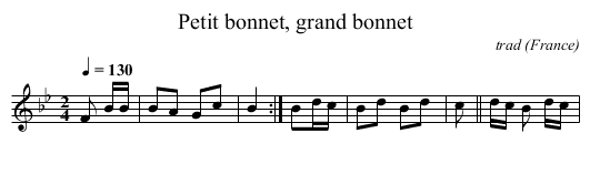 Petit bonnet, grand bonnet - staff notation