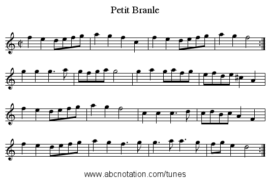 Petit Branle - staff notation