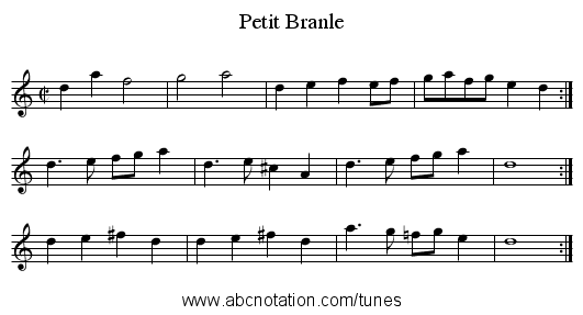 Petit Branle - staff notation