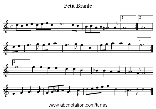 Petit Branle - staff notation