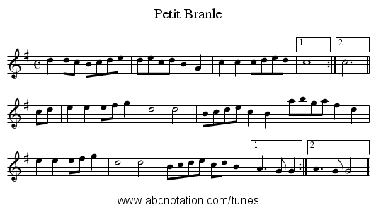 Petit Branle - staff notation