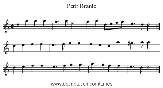 Petit Branle - staff notation