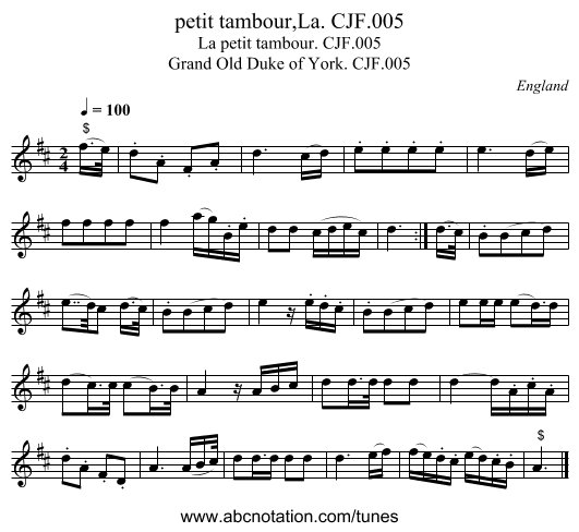 petit tambour,La. CJF.005 - staff notation