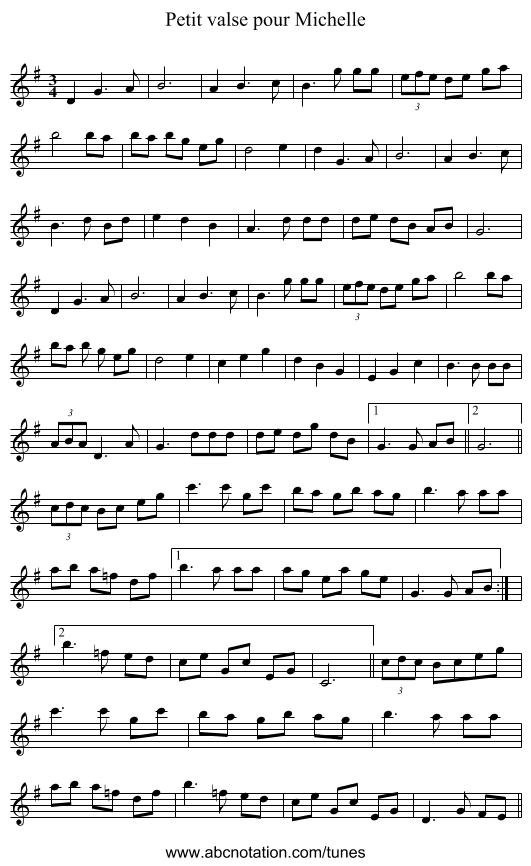 Petit valse pour Michelle - staff notation