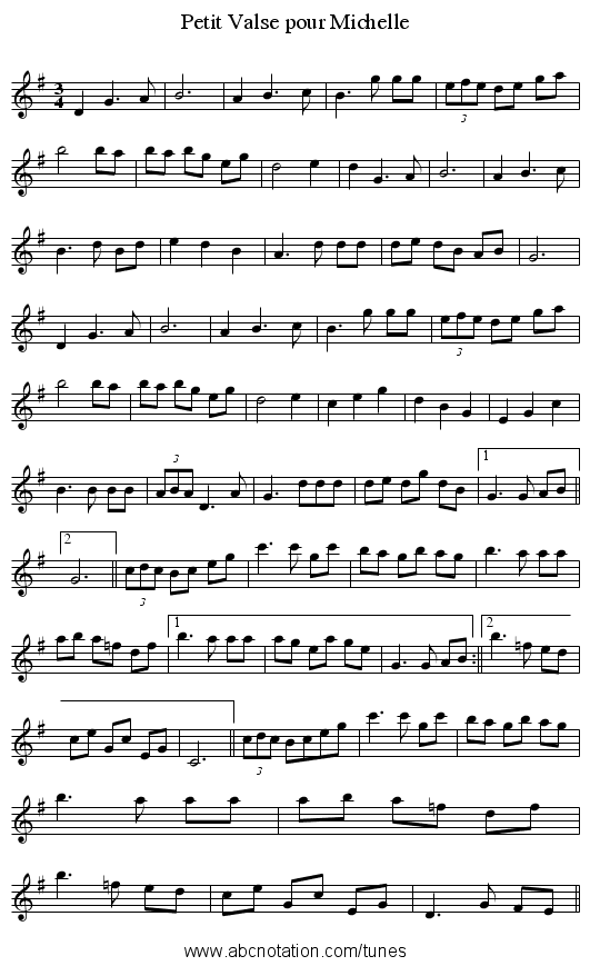 Petit Valse pour Michelle - staff notation