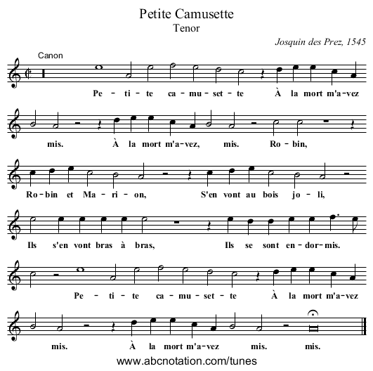 Petite Camusette - staff notation