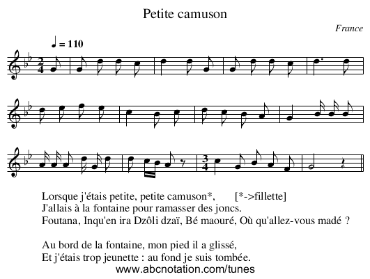 Petite camuson - staff notation