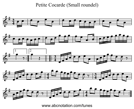 Petite Cocarde (Small roundel) - staff notation