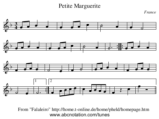 Petite Marguerite - staff notation