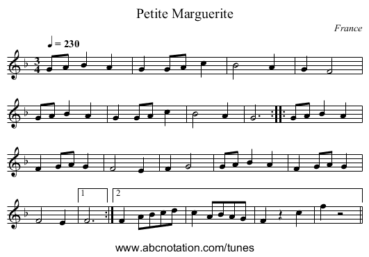 Petite Marguerite - staff notation