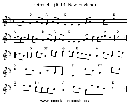Petronella (R-13; New England) - staff notation