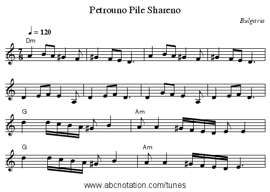 Petrouno Pile Shareno - staff notation