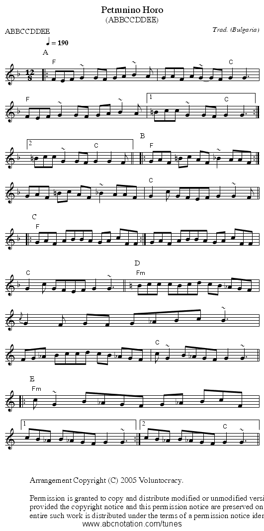 Petrunino Horo - staff notation