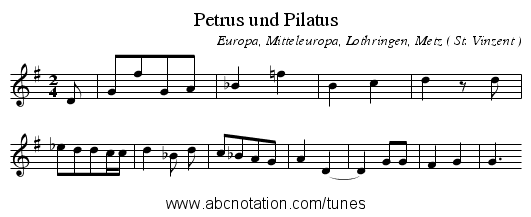 Petrus und Pilatus - staff notation