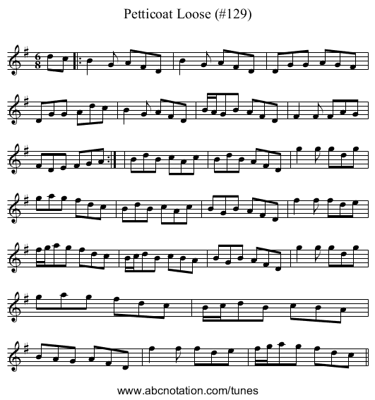 Petticoat Loose (#129) - staff notation