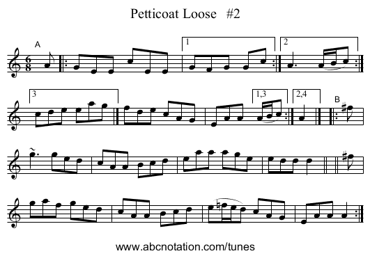 Petticoat Loose   #2 - staff notation