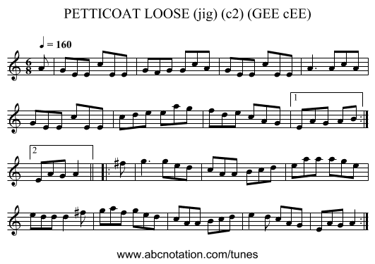PETTICOAT LOOSE (jig) (c2) (GEE cEE) - staff notation