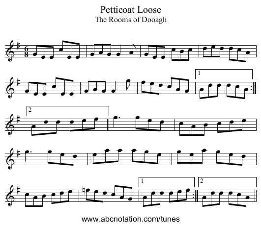 Petticoat Loose - staff notation