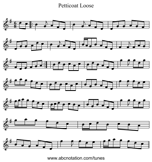 Petticoat Loose - staff notation