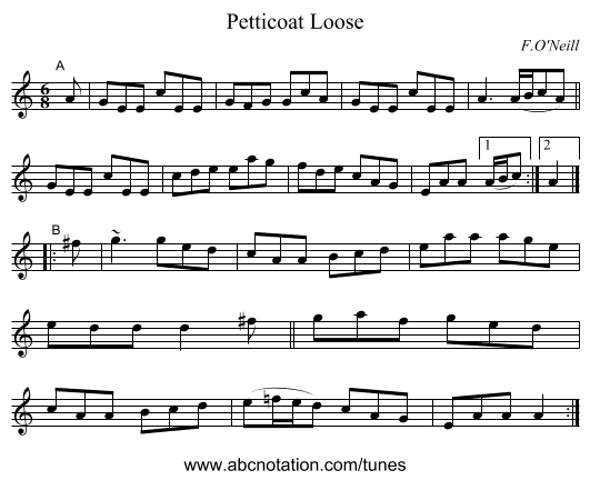 Petticoat Loose - staff notation