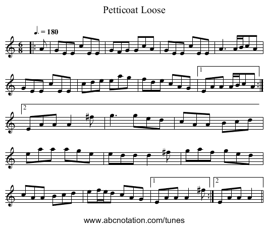 Petticoat Loose - staff notation