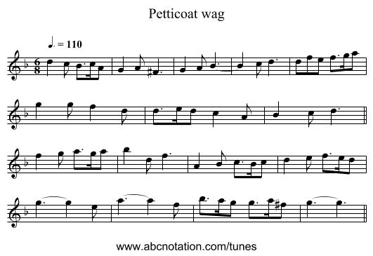 Petticoat wag - staff notation