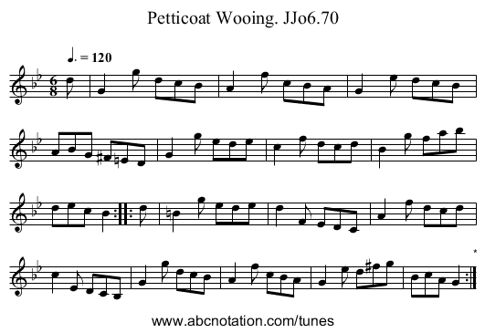 Petticoat Wooing. JJo6.70 - staff notation