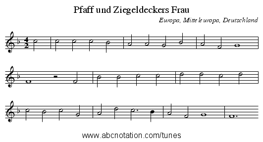 Pfaff und Ziegeldeckers Frau - staff notation