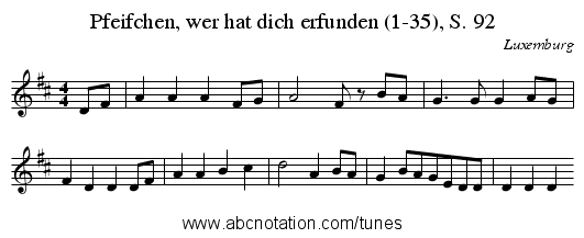 Pfeifchen, wer hat dich erfunden (1-35), S. 92 - staff notation