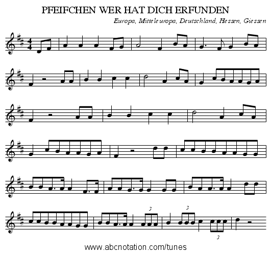 PFEIFCHEN WER HAT DICH ERFUNDEN - staff notation