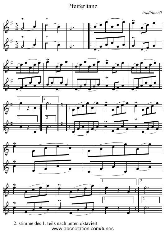 Pfeiferltanz - staff notation