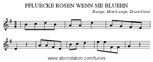 PFLUECKE ROSEN WENN SIE BLUEHN - staff notation