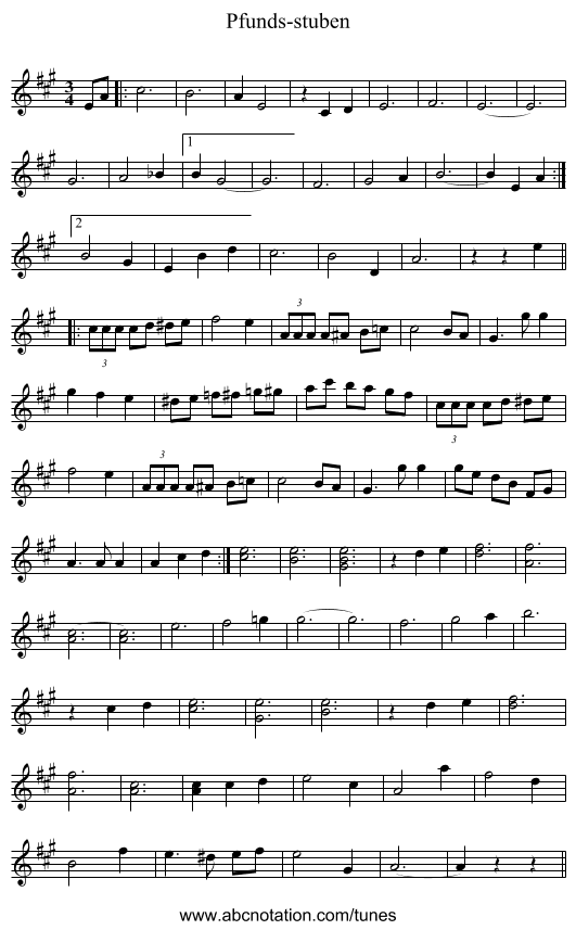 Pfunds-stuben - staff notation