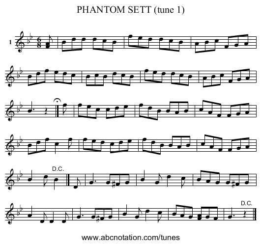 PHANTOM SETT (tune 1) - staff notation
