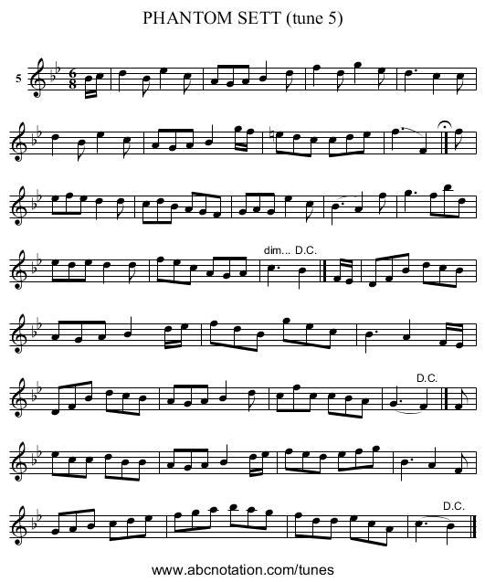 PHANTOM SETT (tune 5) - staff notation