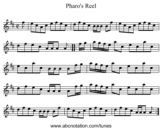 Pharo's Reel - staff notation