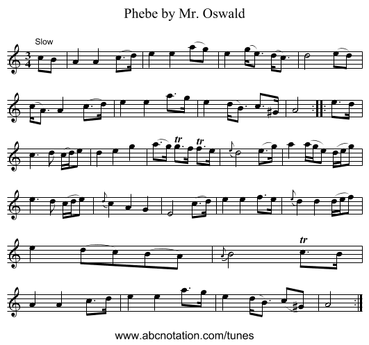Phebe by Mr. Oswald - staff notation