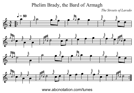 Phelim Brady, the Bard of Armagh - staff notation