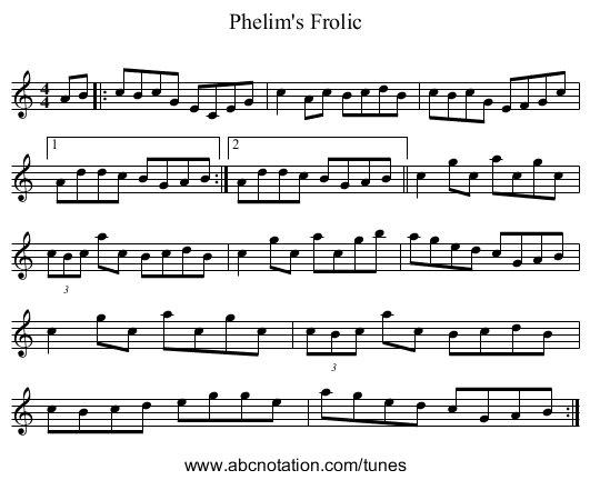 Phelim's Frolic - staff notation
