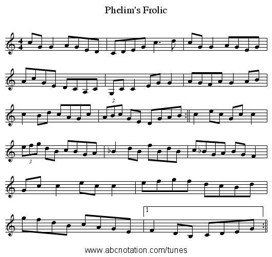 Phelim's Frolic - staff notation