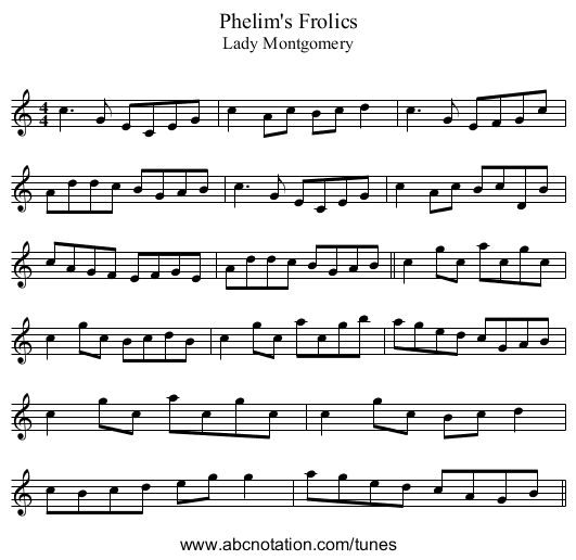 Phelim's Frolics - staff notation