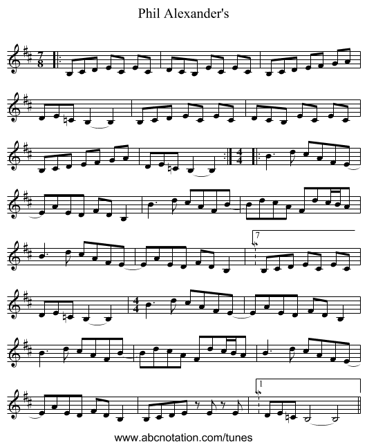 Phil Alexander's - staff notation