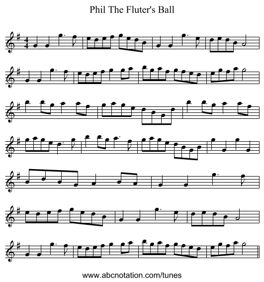 Phil The Fluter's Ball - staff notation