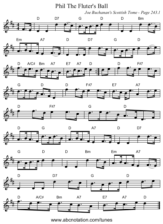 Phil The Fluter's Ball - staff notation