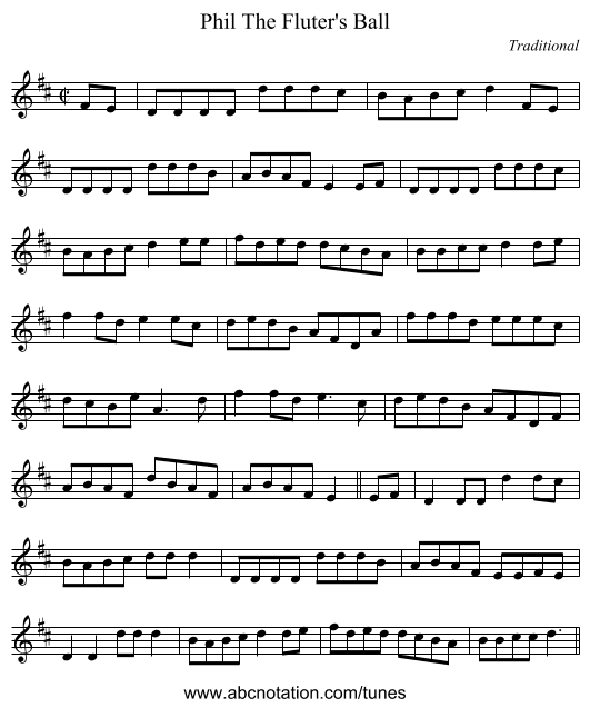 Phil The Fluter's Ball - staff notation