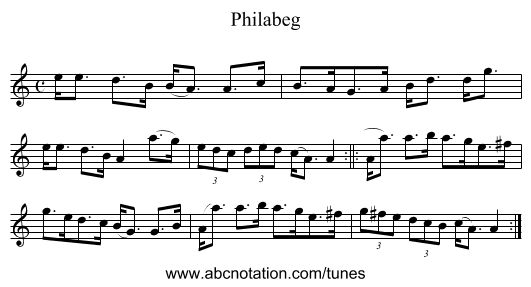 Philabeg - staff notation