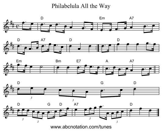 Philabelula All the Way - staff notation